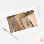 Alte Bücher mit Bleistift, Federn Buchzeichen Stic Rechteckiger Aufkleber (Umschlag)