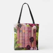 Alte Bücher und Burgund-Blume Tasche (Rückseite)