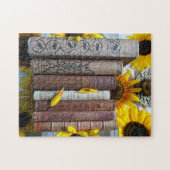 Alte Bücher und Sonnenblumen Puzzle (Horizontal)
