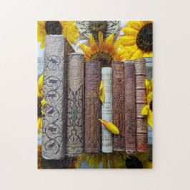 Alte Bücher und Sonnenblumen Puzzle