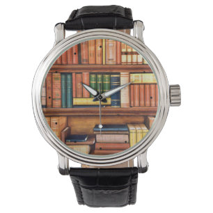 Alte Bücher Vintage Bibliothek, virtuelle Biblioth Armbanduhr