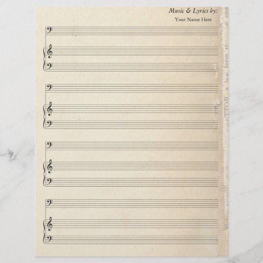 Alte Buchseite Blank Sheet Music Bass Clef (Vorderseite)