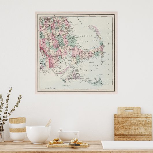 Alte Cape Cod MA Karte (1878) Poster (Küche)