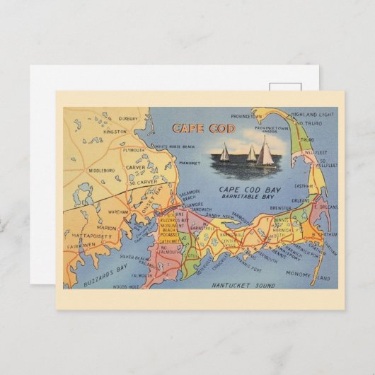 Alte Cape Cod Massachusetts Karte (Vorne/Hinten)