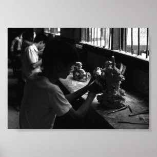 Alte chinesische Steinskulptur-Werkstatt Guilin Poster