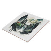 Alte chinesische Tuschlandschaft mit Wasserfall Fliese (Seite)