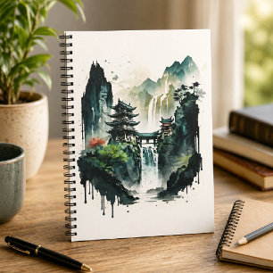 Alte chinesische Tuschlandschaft mit Wasserfall Notizblock