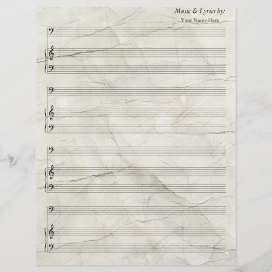 Alte Crumpled Blank Sheet Music Bass Clef (Vorderseite)