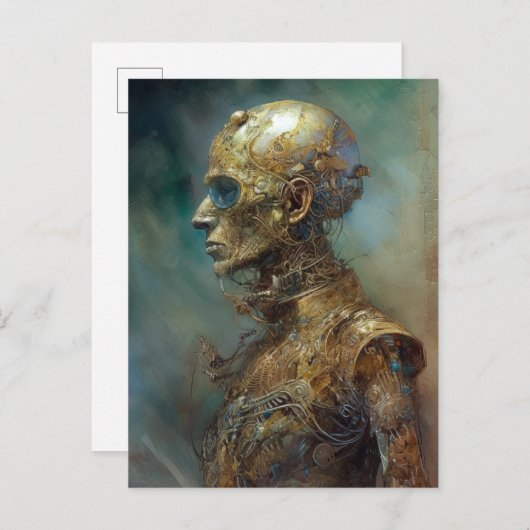 Alte Cyborg Futuristische Science Fiction Postkarte (Vorne/Hinten)