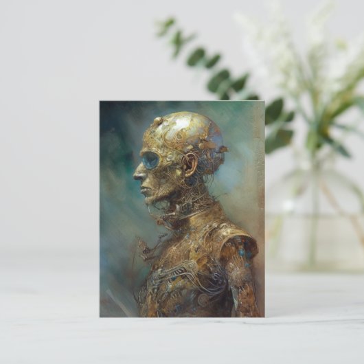 Alte Cyborg Futuristische Science Fiction Postkarte (Stehend Vorderseite)