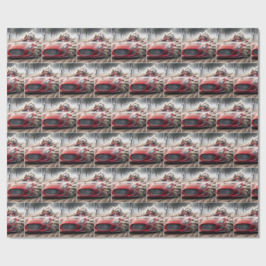 Alte Dame, die ein rotes Sportauto fährt Geschenkpapier (Flach)