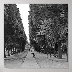 Alte Dame, die im Sommer im Pariser Park spaziert Poster