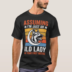 Alte Dame Hund Warnung Retro T-Shirt