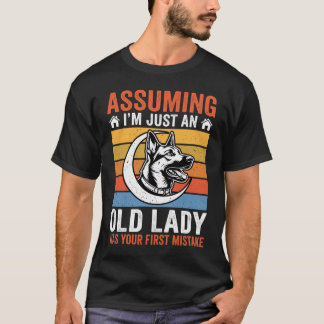 Alte Dame Hund Warnung Retro T-Shirt