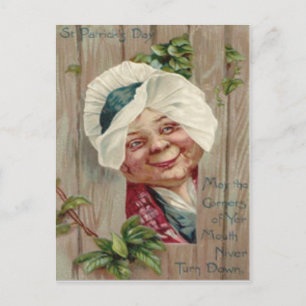 Alte Dame Lächeln Kleeblatt Zaun Haube Postkarte