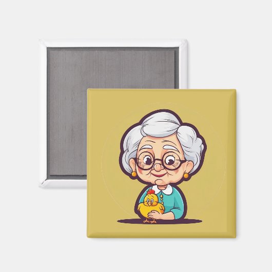 Alte Dame mit Hühnermagnet Magnet (Vorderseite/Rückseite)