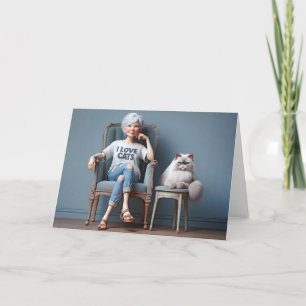 Alte Dame mit I Liebe Katzen T - Shirt Karte