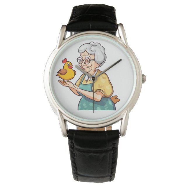 alte Dame und Huhn Armbanduhr (Vorderseite)