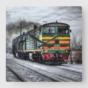 Alte Dampflokomotive Zug Foto  Quadratische Wanduhr