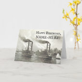 Alte Dampfschiffe auf der Wasser-Geburtskarte Karte (Gelbe Blume)