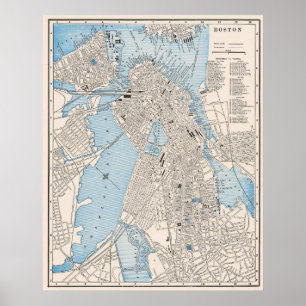 Alte detaillierte Stadtkarte von Boston 1895 Poster