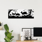 Alte deutsche Gravur des Fleeing Deer im Wald Poster (Heimbüro)