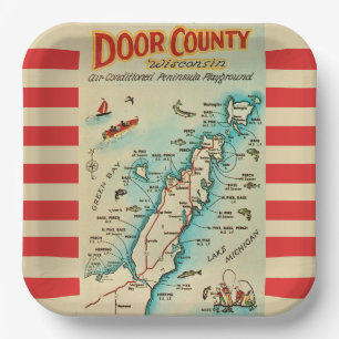 Alte Door County Karte Postkarte Pappteller