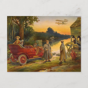 Alte Doppeldecker und Tourenwagen im Vintage-Szene Postkarte