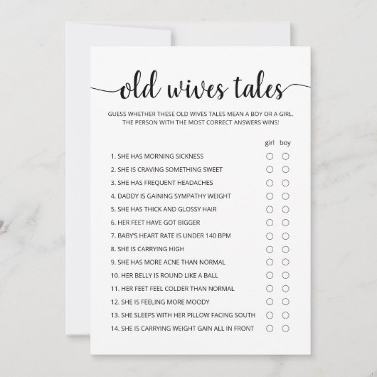 Alte Ehefrauen Males Game Baby Dusche Party Karte (Vorderseite)