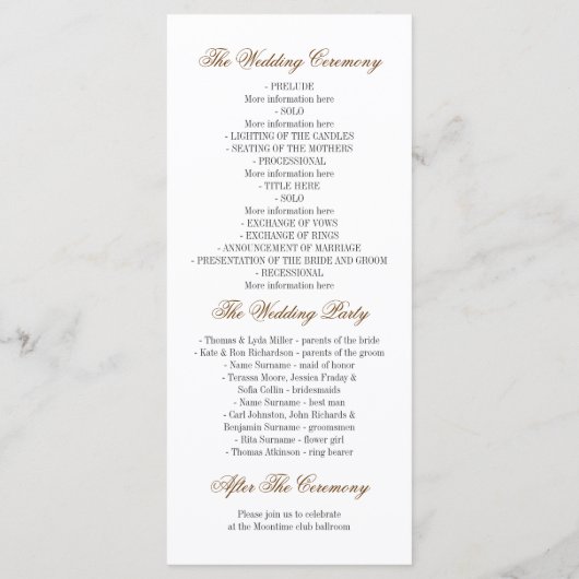 alte Eiche rustikale Hochzeitsprogramme Programm (Rückseite)