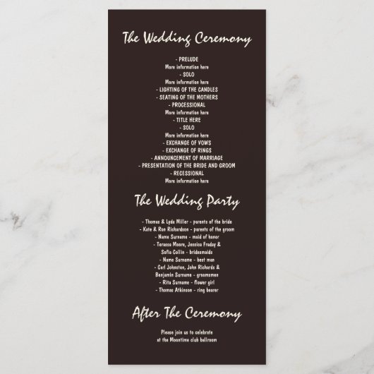 alte Eiche rustikale Hochzeitsprogramme Programm (Rückseite)