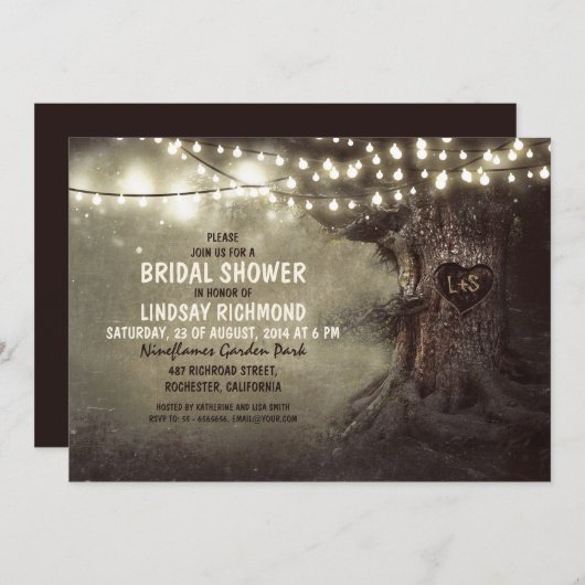 alte Eichenbaumleuchten Brautparty Einladung (Vorne/Hinten)
