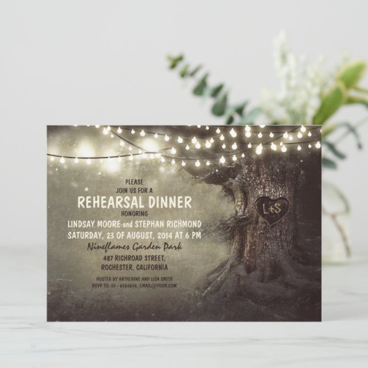 alte Eichenbaumleuchten Probe Abendessen Einladung (Stehend Vorderseite)