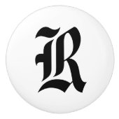 Alte englische mit Monogramm Fach-Griffe Keramikknauf (Vorderseite)