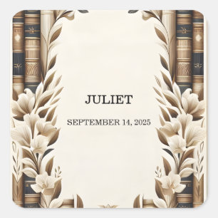 Alte englische Retro-Buchclub-Cover-Brautparty Quadratischer Aufkleber