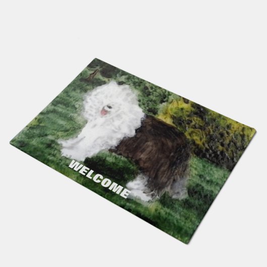 Alte englische Schäferhund-Kunst, die Sie begrüßt! Fußmatte (Schrägansicht)