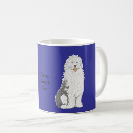 Alte englische Schäferhund-Tassen, addieren Namen Kaffeetasse (VorderseiteRechts)