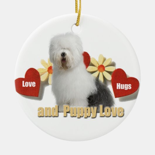 Alte englische Schäferhund-Weihnachtsverzierung Keramikornament (Vorne)