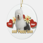 Alte englische Schäferhund-Weihnachtsverzierung Keramikornament (Links)