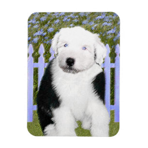 Alte englische Schäferhund-Welpen-Malerei - Magnet