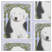 Alte englische Schäferhund-Welpen-Malerei - Stoff (Nahaufnahme)