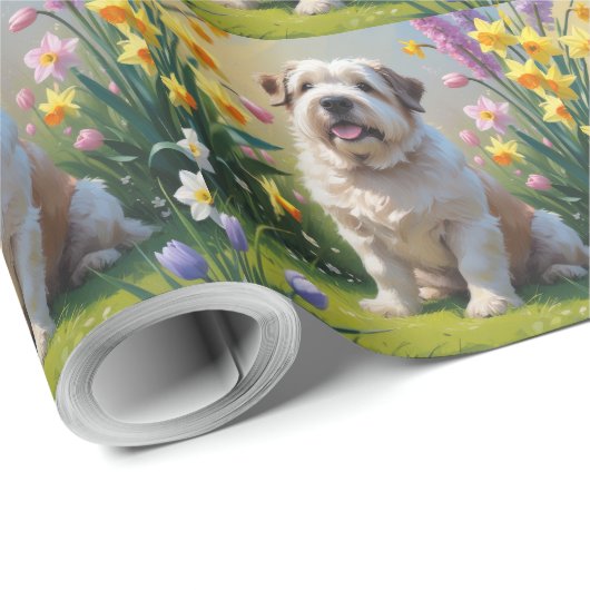 Alte englische Schafhunde Frühlingsblumen Malerei Geschenkpapier (Rolleneckpunkt)