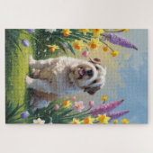 Alte englische Schafhunde Frühlingsblumen Malerei Puzzle (Horizontal)