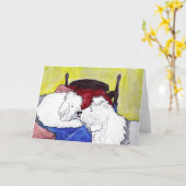 Alte englische Schafhunde küssen gute Nacht Karte (Gelbe Blume)