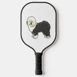 Alte englische Schafhündin, mein Freund Pickleball Schläger