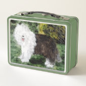 Alte englische Sheepdog-Malerei Personalisiert Metall Brotdose (Rückseite)