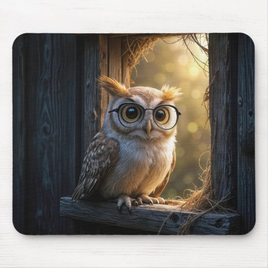 Alte Eule im Barfenster klug Mousepad (Vorne)
