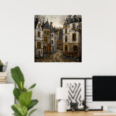 Alte europäische Cobblestone Street Rustikale Gebä Poster (Heimbüro)