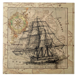 Alte europäische Navigations-Seekarte im Vintage-S Fliese