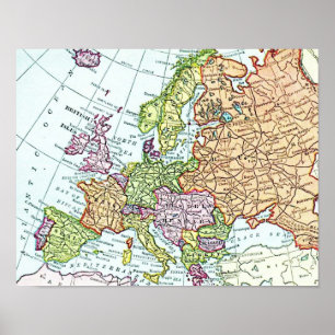 Alte Europakarte bunte Pastellfarben Poster